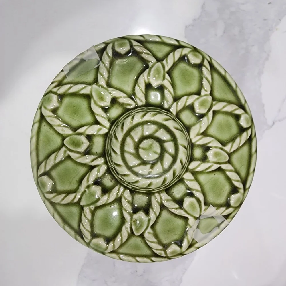 Japan Green Ceramic Fruit Embossed Biscuit Jar. Vintage